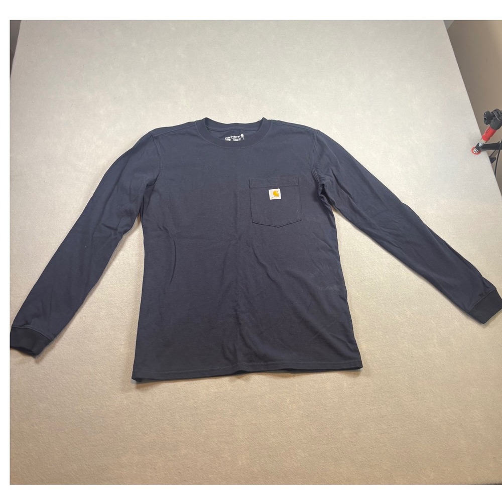 Carhartt Mens Loose Fit Long Sleeve Pocket T-Shirt Navy Blue XS 0-2